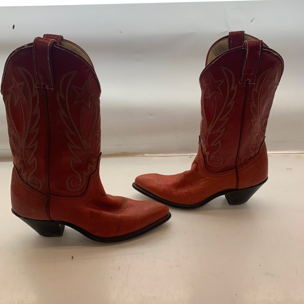 Laredo Vintage Red Leather Western Cowgirl Boots Star Stitching 81012 Womens 6.5